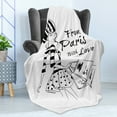 thumbnail image 4 of Paris Soft Flannel Fleece Throw Blanket, Paris with Love Fashion Hand Drawn Girl Shopping Polka Dot Design Skirt, Cozy Plush for Indoor and Outdoor Use, 50" x 70", Black White, by Ambesonne, 4 of 5