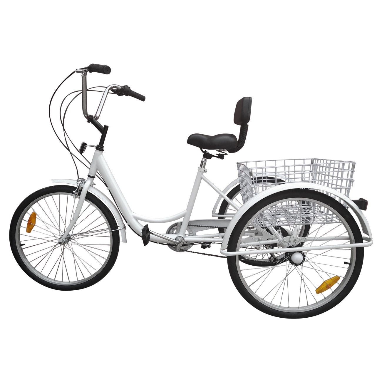 3-Wheel  24" Tricycle Trike Adult Bike Bicycle Cruise 6-Speed W/ Basket White 