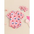 thumbnail image 5 of Raccmtaty Baby Girls Independence Day Romper Short Sleeve O Neck Popsicle Print Romper with Headband, 5 of 8