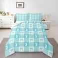thumbnail image 1 of Cute Rabbit Comforter Set Toddler Size,Spring Easter Animal Princess Bowknot Bedding Set for Kids Teens,Teal Geometric Plaids Kawaii Bow Patchwork Down Comforter,2 Pcs 1 Pillowcase, 1 of 6
