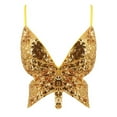 thumbnail image 2 of ZHOUCHANKIDS Womens Glitter Sequin Butterfly Crop Top Low-Cut Tank Top Rave Tube Vest Top for Belly Dance Costume Outfits Gold One Size, 2 of 5