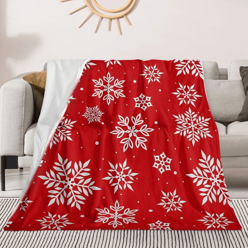 Christmas Flannel Bed Blanket Soft ThrowBlankets, Christmas Snowflake