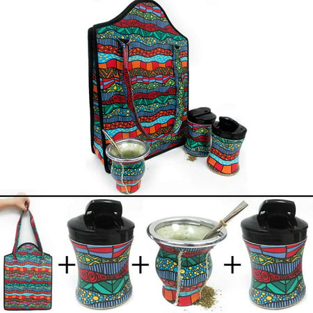 5Pc Argentina Yerba Mate Gourd Kit Cup Straw Bombilla Bag Herb Container Drink