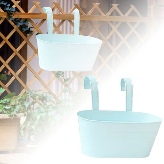 4PCS Vertical Wall Planter - Oval Metal Hanging Flower Pot with Detachable Hooks for Railings, Fences & Balconies - Durable Iron Planter Box for Indoor/Outdoor (11.2 Inch)