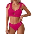 thumbnail image 2 of Swimsuit for Women Solid Color Bikini Set, Twist Front Cutout Top with Bow Shoulder Straps, High-Waist Bottoms, Flattering Two-Piece Beach Swimwear Red M, 2 of 5
