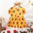 thumbnail image 4 of Kucnuzki Newborn Baby Girl Clothes 3 Months Summer Dress 6 Months Short Sleeve V Neck Strawberry Prints Lace Trims Dress Headband 2PCS Set Yellow, 4 of 8