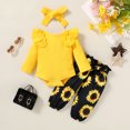 thumbnail image 4 of Younger Tree Infant Baby Girl Clothes Ruffle Long Sleeve Romper Floral Pants with Headband 3PCS Toddler Fall Outfits for 12-18 Months, 4 of 8