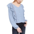 thumbnail image 2 of Planet Gold Womens Juniors Ruffled Jacquard Button-Down Top Blue S, 2 of 3