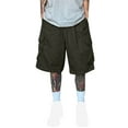 thumbnail image 2 of Cargo Shorts for Men with Pockets and Drawstring Elastic Waist Casual Solid Color Baggy Straight Wide Leg Below the Knee Bermuda Short, 2 of 6