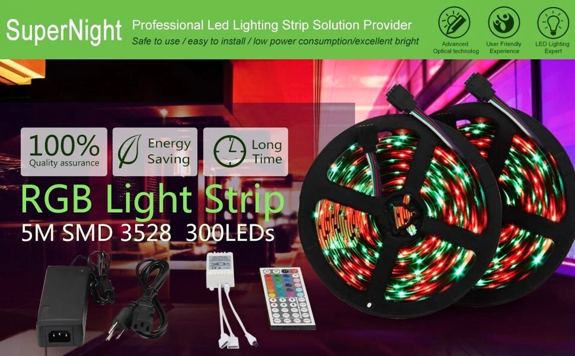 16.4Ft Led Strip 3528 Smd Rgb Rope Tape Fairy Light 12V For Party Tv Bar Bedroom