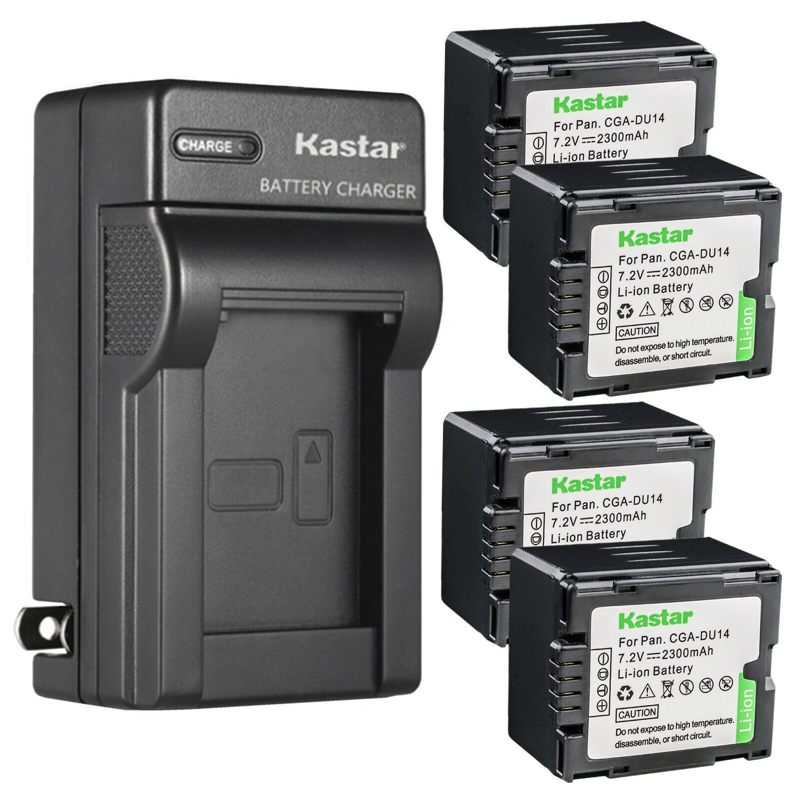 Kastar 4-Pack CGA-DU14 Battery and AC Wall Charger Replacement for Panasonic NV-GS75 NV-GS78 NV-GS80 NV-GS85 NV-GS100 NV-GS120 NV-GS140 NV-GS150 NV-GS158 NV-GS180 NV-GS188 NV-GS200 Camera