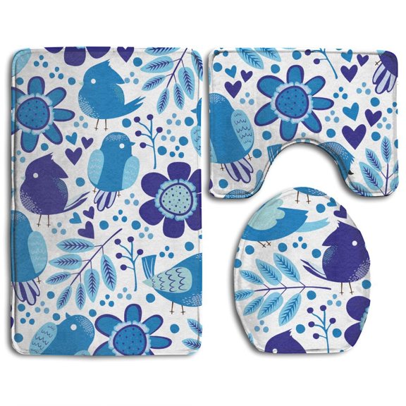 GOHAO Birds Unique 3 Piece Bathroom Rugs Set Bath Rug Contour Mat and Toilet Lid Cover