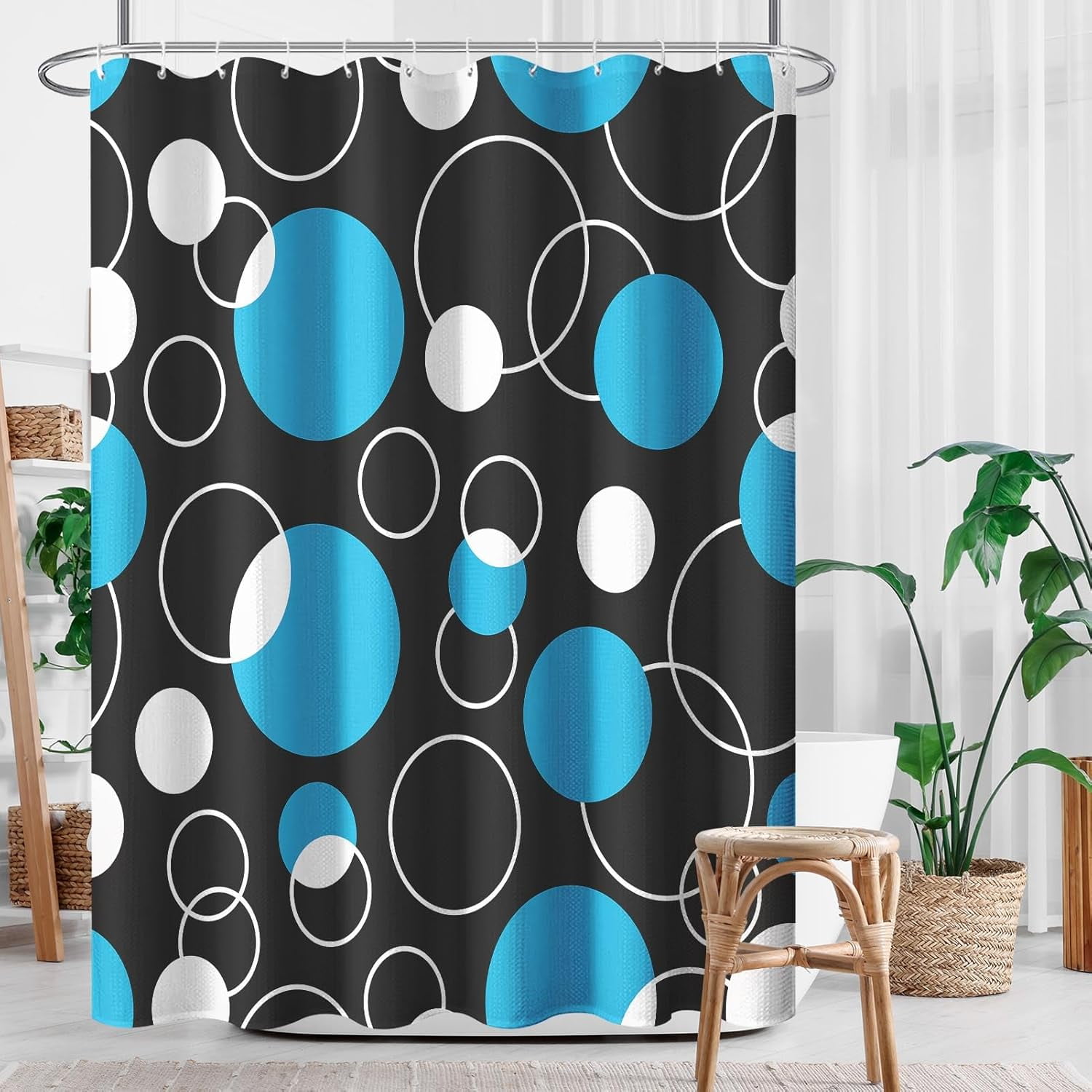 Vintage Brown Shower Curtain Set with Window Curtain, Royal Abstract Line Modern Bathroom Window Curtain with Waterproof Shower Curtain Set for Bathroom Decor