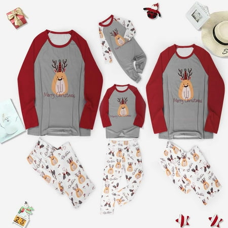 

YYDGH Christmas Family Matching Pajamas Set Xmas Deer Print Pjs Suit Long Sleeve T Shirt Loose Pants Sleepwear Outfits