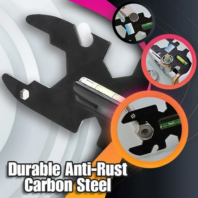 Uklsqma Clé Multifonction 15-en-1 / Outil de Réparation de Robinet en Acier au Carbone avec Niveleur Règle Ouvre-Bouteille / Clé à Tuyau Durable et Réglable pour Entretien Mécanique Industriel à Domicile