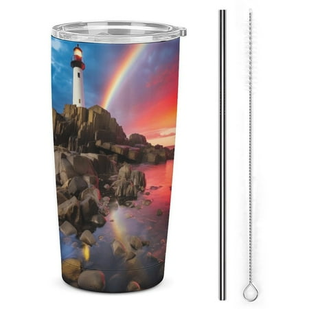 

Ocean Lighthouse 20oz Tumbler with Lid And Straw Insulated Mug Stainless Steel Vacuum Double Wall Mug For< Car>