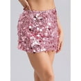 thumbnail image 4 of Zaldita Womens Sparkle Sequin Bodycon Mini Skirts Shiny Glitter Short Wrap Skirt Clubwear Pink M, 4 of 7