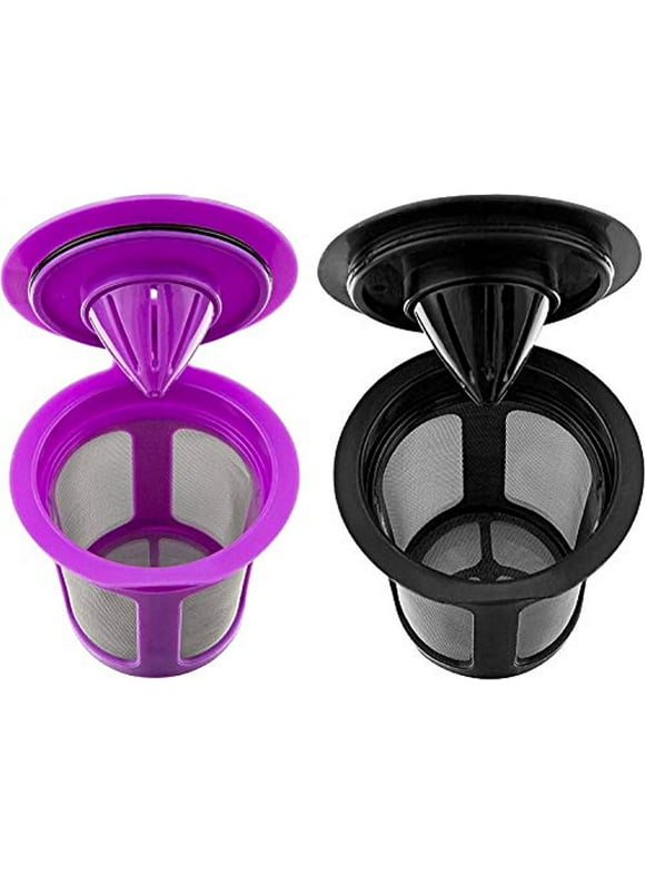 Reusable Cups for Keurig K-Cup 2.0 and 1.0 Coffee Maker, Refillable Filter Pods - Pack of 2 (Purple & Black)