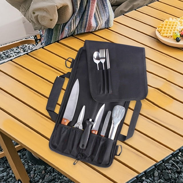 Estuche enrollable para chef, estuche de almacenamiento para utensilios de cocina, con capacidad para 6 cuchillos, ideal para acampar, mochilear, ir
