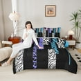 thumbnail image 4 of Castle Fairy Boys Girls Animal Zebra Leopard Print Bedding Comforter Set 2pcs,Abstract Geometric Rectangle Stripes Twin Comforter Sets Microfiber,Black Blue Purple Breathable Bedding Set, 4 of 8
