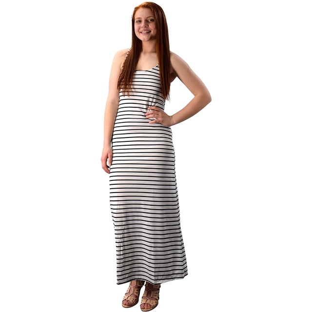 Peach Couture Racerback Summer Maxi Dress Striped Solid Sundress