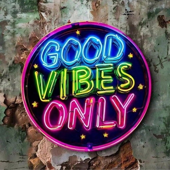 HELLOYOUNG Good Vibes Only Neon Sign, 8 Inch Vintage Metal Wall Decor, 2D Waterproof Wall Art for Home Bedroom Kitchen, Unique Rustic Decor