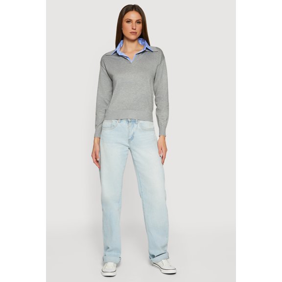 Women's Pinstripe Collar Layered Look Polo Shirt