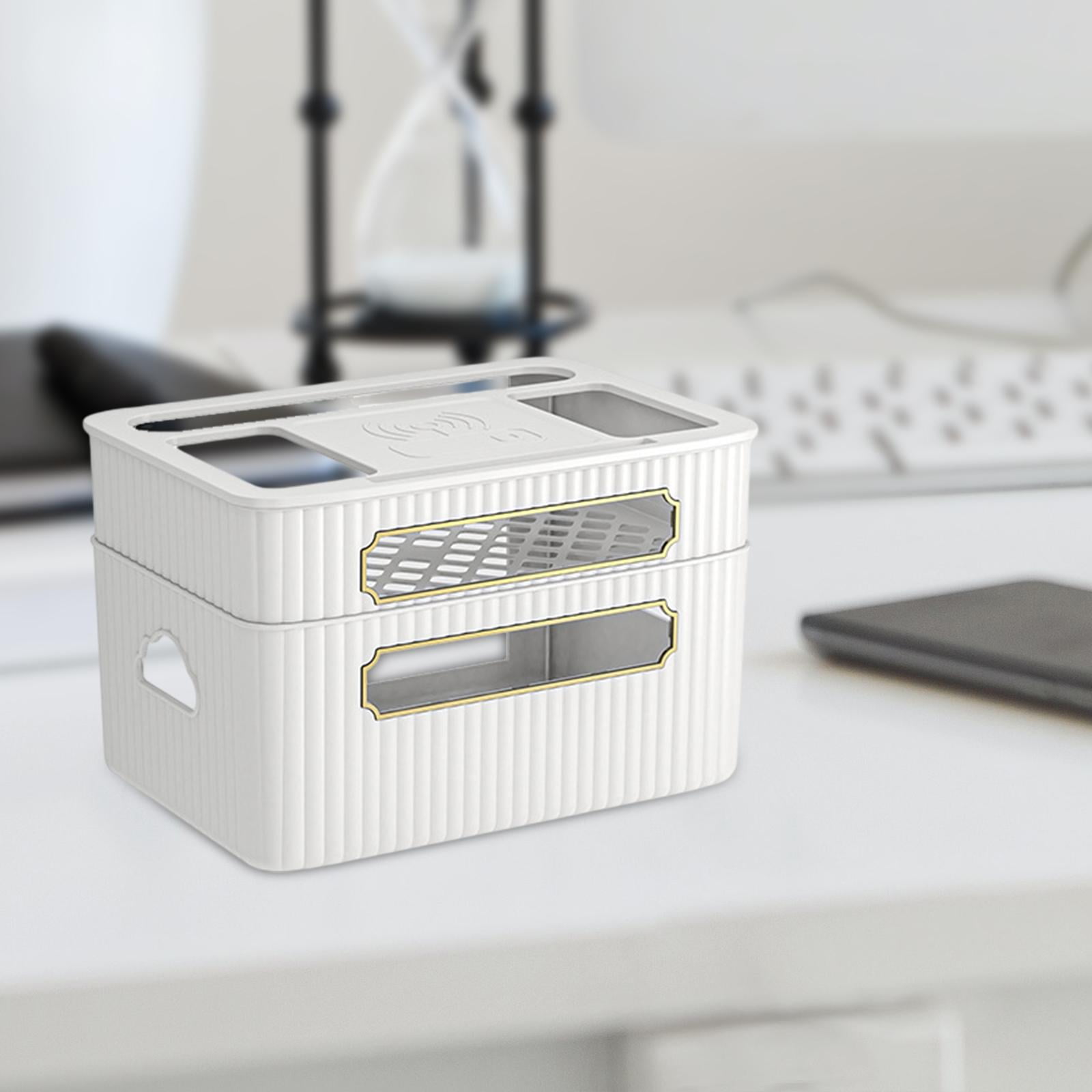 Fiocias Router Storage Box Cable Management Box Space Saving Wire Cable Storage Case for White 2 Tier
