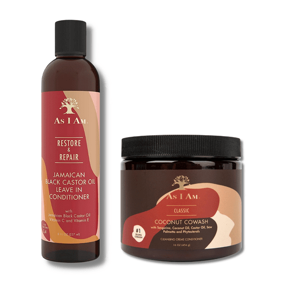 AsIAm CoWash après-Shampooing Nettoyant à la Noix de Coco 16oz & As I Am Huile de Ricin Noire Jamaïcaine après-Shampooing Sans Rinçage 8oz Ensemble Économique