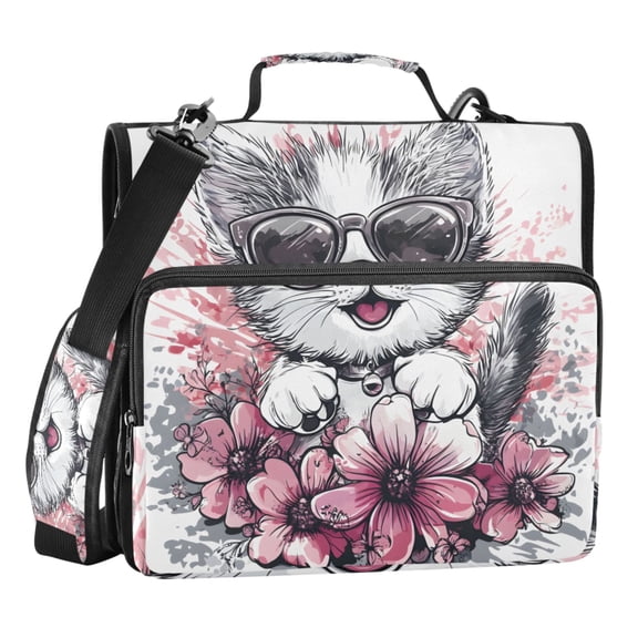 ALAZA Zipper Binder Bag Cat with Sunglasses 3 Ring File Folder Binder Organizer Bag