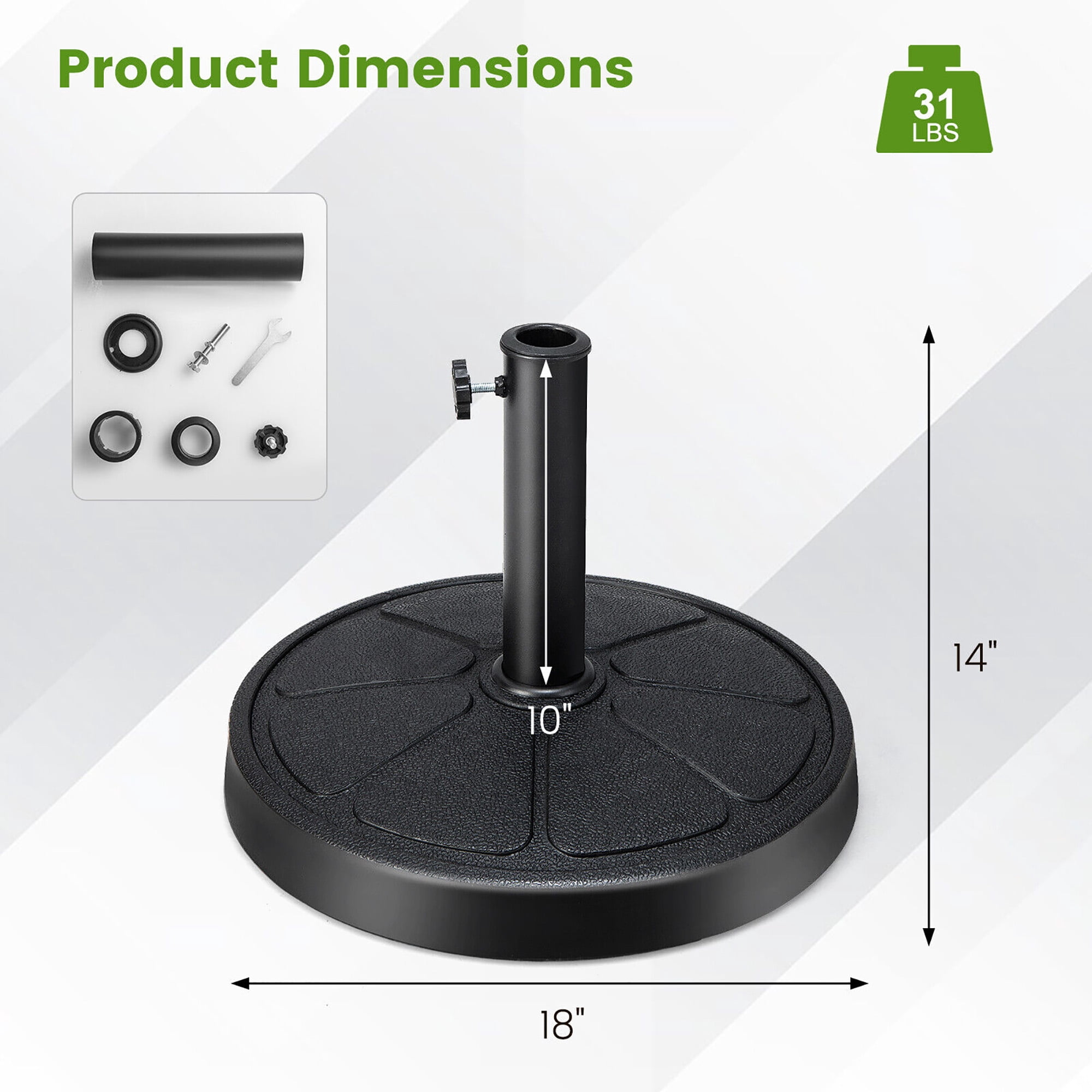 Gymax 31 lbs Patio Round Umbrella Weighted Base Heavy-Duty Table Market Stand Outdoor