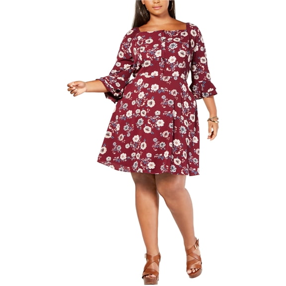 Monteau Womens Bell Sleeve A-line Dress, Red, Plus Size, 2X