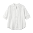 thumbnail image 3 of Uootdi Linen Tops for Women Mandarin Collar Half Sleeve Floral Embroidered Stripe Womens Tops Relaxed Fit Lightweight Womens Shirts for Women, 3 of 6