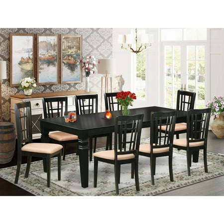East West Furniture LGNI9-BLK-C 9 Pc Dining Room set with a Dining Table and 8Linen Dining Chairs in Black