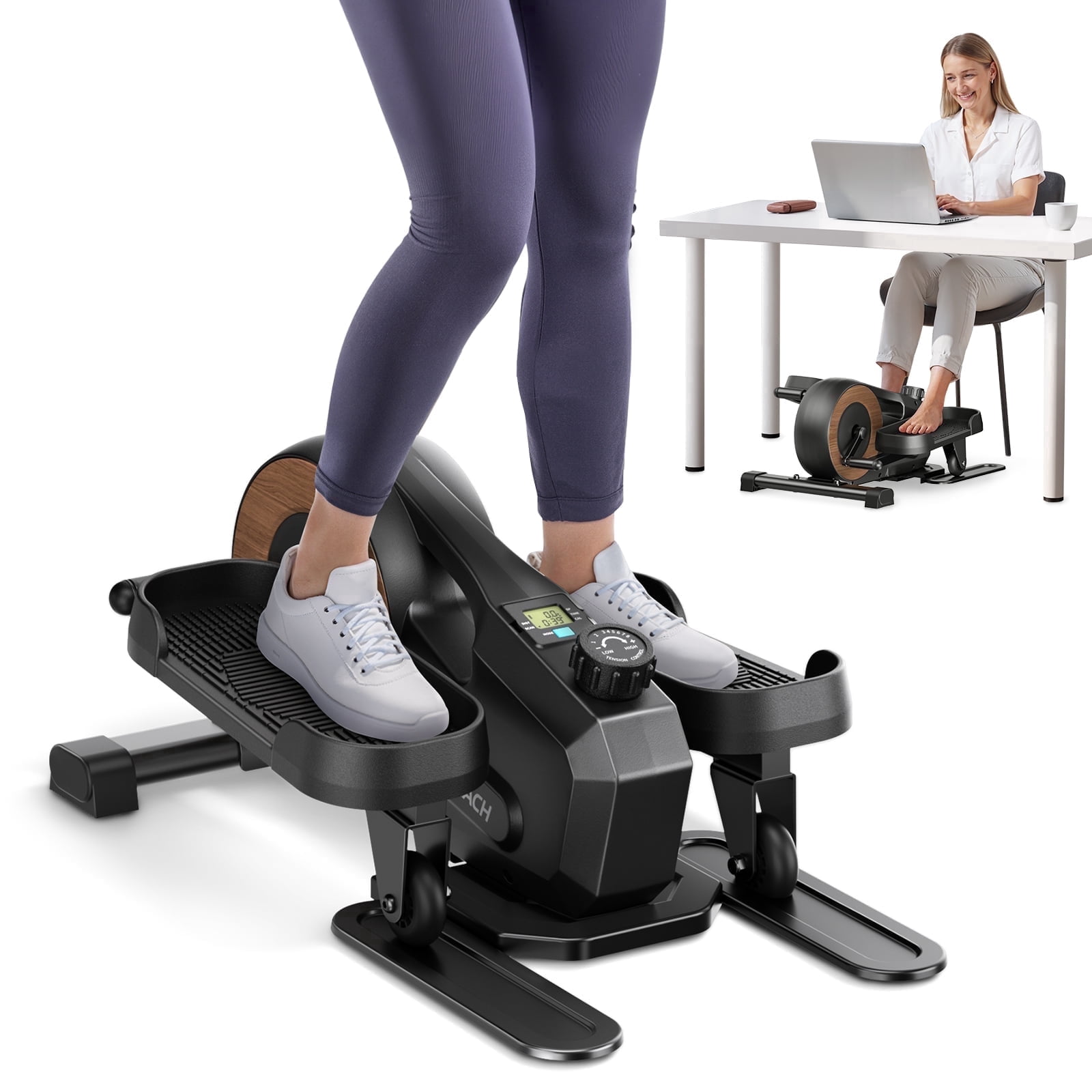 MERACH Under Desk Elliptical, Leg Exerciser While Sitting for Seniors with 8-Level Resistance, Quiet Portable 2-in-1 Seated & Standing Pedal Exerciser Equipment for Home Office