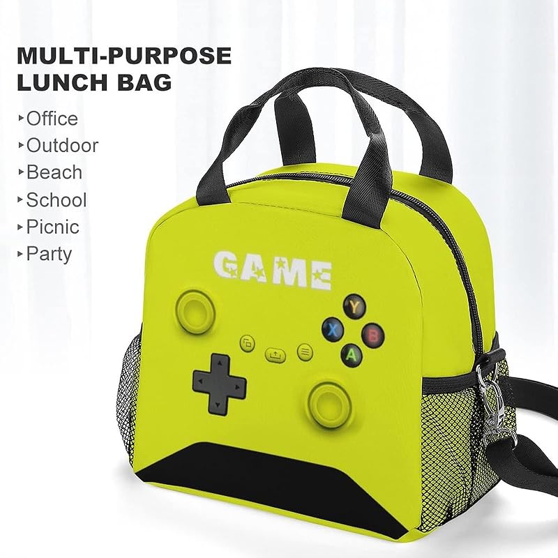 Game Lunch Bag for Gamer, Insulated Video Game Lunch Box for Work Office Travel Picnic Hiking Beach, Waterproof Leakproof Portable Fits Most Bento Boxes