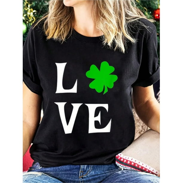Camisetas de manga corta con estampado para niñas y niñas, de algodón, cómodas para uso diario, playera simple de verano100% Cotton Love Shamrock St. Patrick's Day Heart Irish T-ShirtFather's Day, M