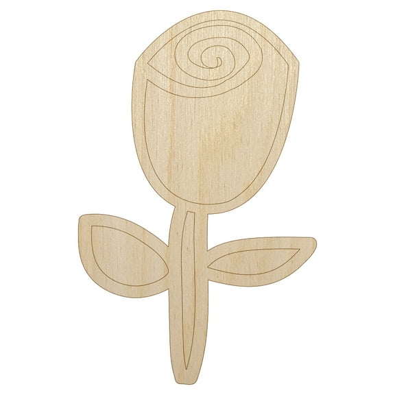 Rose Stem Flower Doodle Wood Shape Unfinished Piece Cutout Craft DIY Projects - 4.70 Inch Size - 1/8 Inch Thick