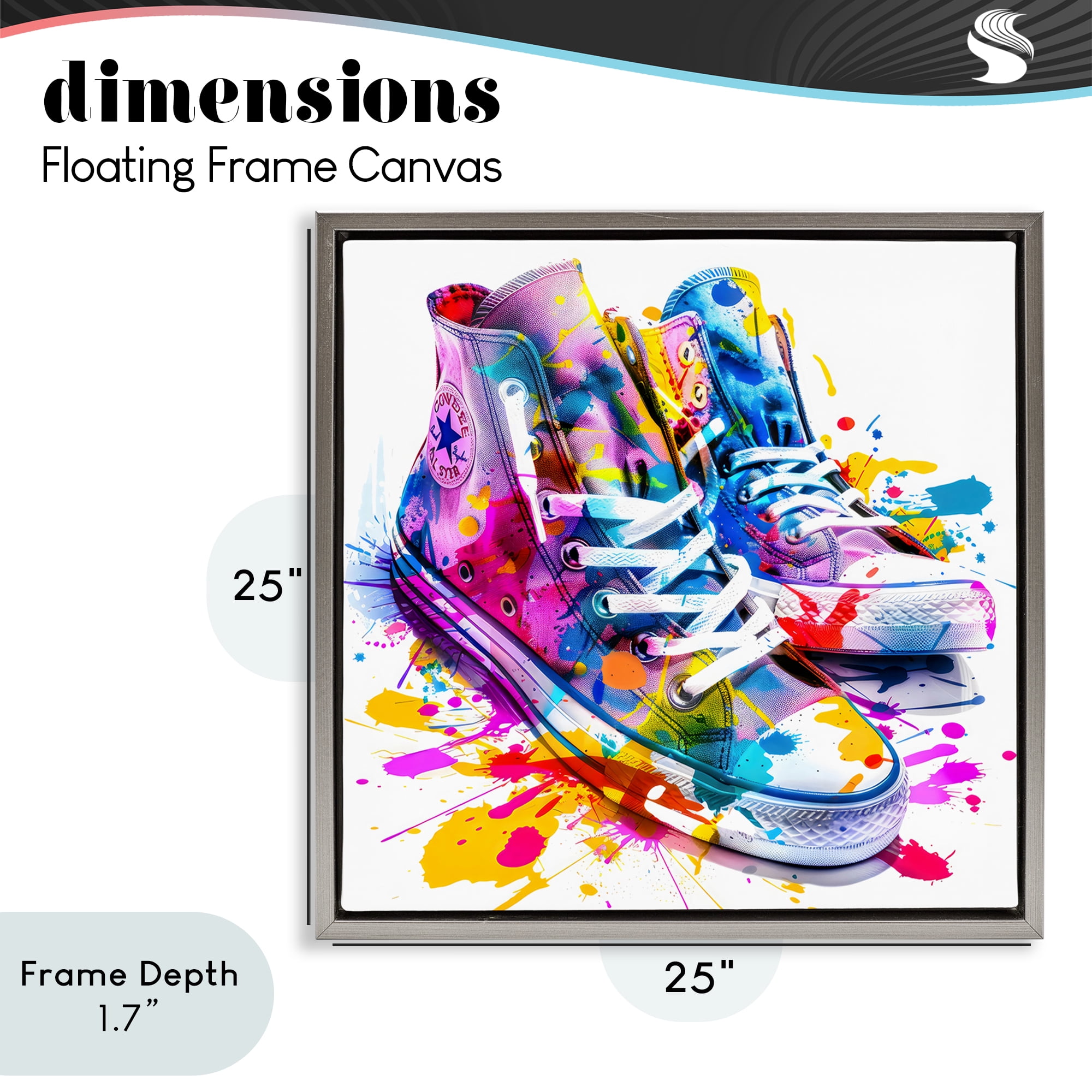 Stupell Industries High Top Sneakers Splash Gray Framed Floater Canvas Wall Art, design by Creative Studio