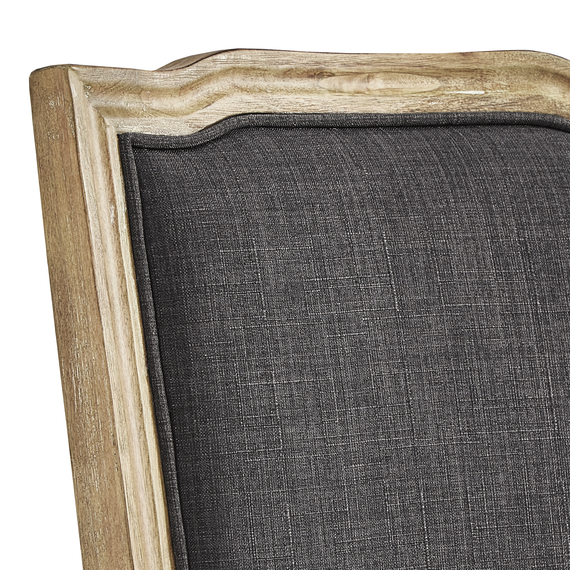 Weston Home Amadell Ornate Linen and Wood Dining Chairs, Set of 2, Dark Grey Linen, Natural Finish