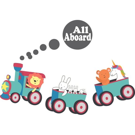All Aboard Trains Animals Unicorn Lion Decors Wall Sticker Art Design Decal for Girls Boys Kids Room Bedroom Nursery Kindergarten House Fun Home Decor Stickers Wall Art Vinyl Decoration (20x40 inch)