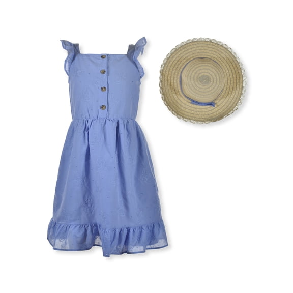 Little Lass Girls' 2-Piece Butterfly Dress Hat Set Outfit Color: blue Size: 7