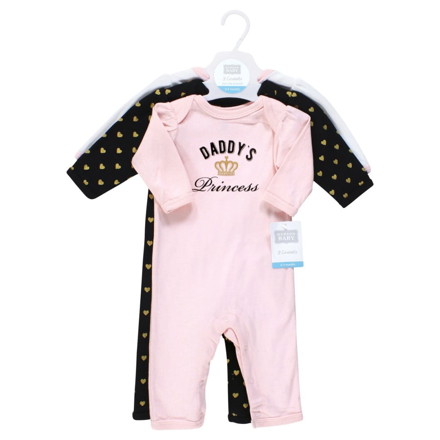Hudson Baby Infant Girl Cotton Coveralls, Daddys Princess, 0-3 Months