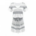 thumbnail image 3 of Jophufed Women Casual V-Neck Short Sleeve Bandage Pocket Stripe Printing Loose Tank Petite Sundresses Cute Dress, 3 of 5