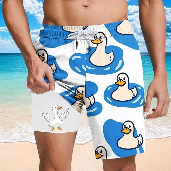 PNTUTB Summer Men's Fashion Printed Casual Elastic Drawstring Loose Lined Comfort Beach Shorts with Pockets