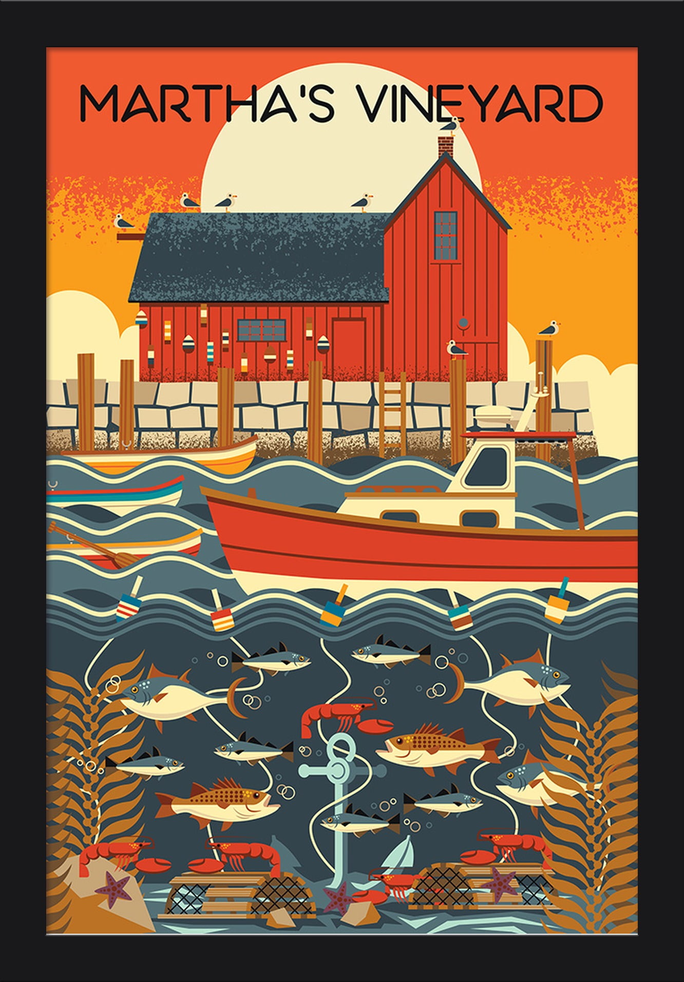 Martha's Vineyard, Massachusetts Nautical Geometric Lantern Press