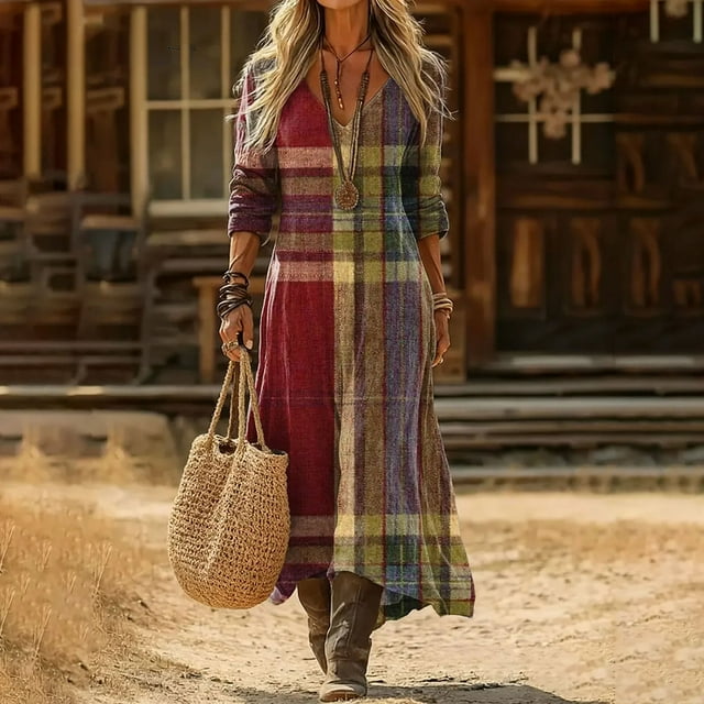Heisall Robe Maxi Bohème à Smocks à Manches Longues pour Femme, Été, Décontractée, Ample, Florale, Plage, Vacances, avec Poches