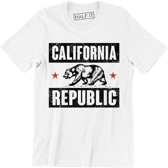 California Republic Cali Star CA Patriot Grizzly Bear Mens Tee Shirt