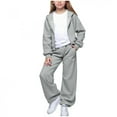 thumbnail image 2 of Wdgfv Girls 2 Piece Hooded Tracksuit Soft Athletic Outfit Long Sleeve Top And Pants Comfy Casual Wear For Play And Daily Activities Grey 10-11 Years, 2 of 5