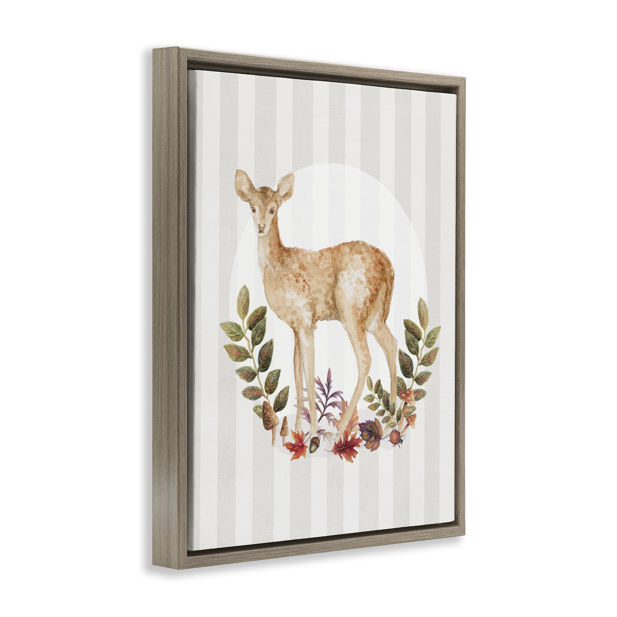 Stupell Industries Forest Fawn on Stripes Animals & Insects Painting Brown Floater Framed Art Print Wall Art, 25 x 31